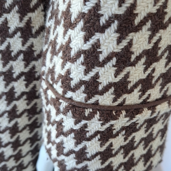 VINTAGE Mile End women's wool coat jacket houndstooth brown & white size S - Picture 8 of 16